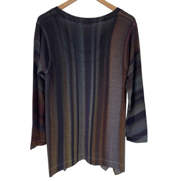 Soft Surroundings Esha Stripe Tunic Top Women Medium Petite Black Brown Blue - Picture 3 of 5
